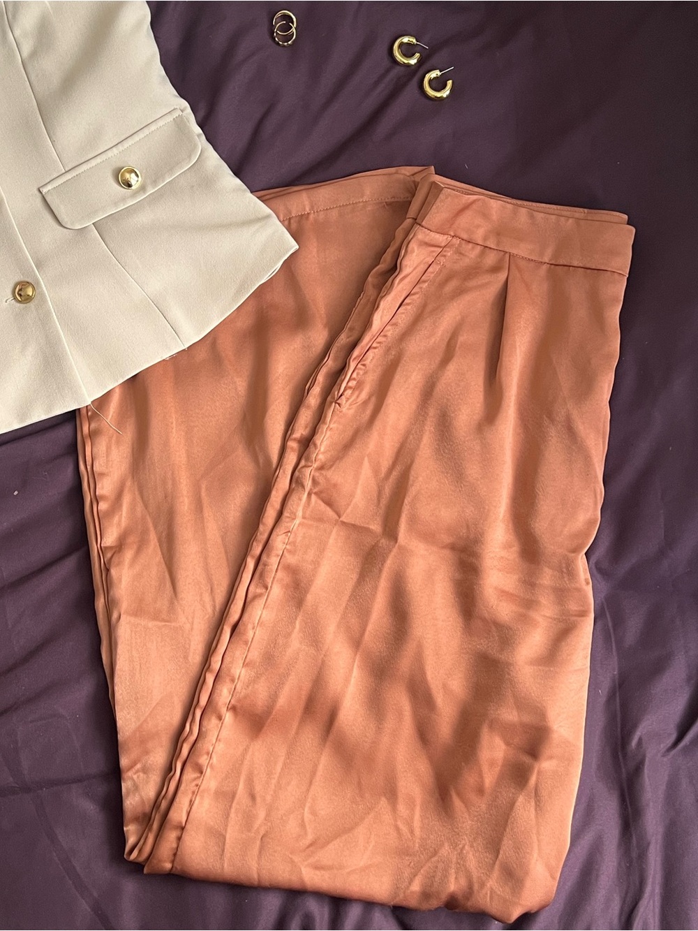 SHEIN Satin Wide-Leg Trousers — Rusty Orange